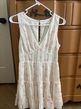 Lush Cream Sundress with Soft Pink Floral Print
